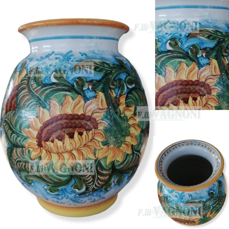 VASO ORCIO PORTAFIORI IN CERAMICA DERUTA DECORATA GIRSOLI CM. 32